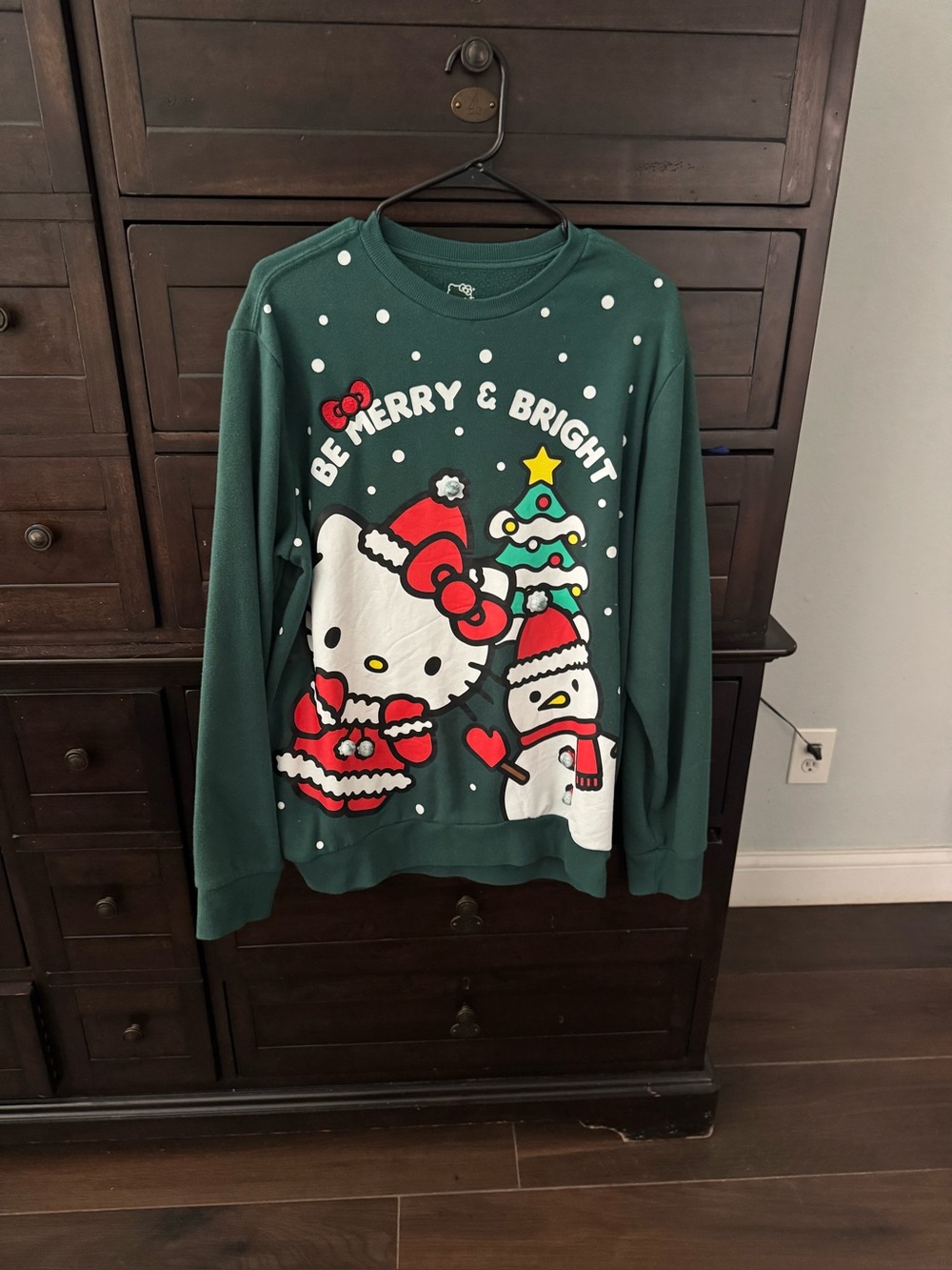 Hello Kitty "Be Merry & Bright" Green Holiday Sweatshirt